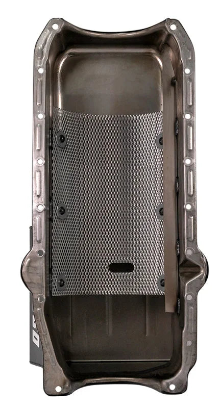 Moroso 86-Up Chevrolet SBC (w/1 Piece Rear Main Seal) Wet Sump 7qt 8.25in Steel Oil Pan - Black - Side View