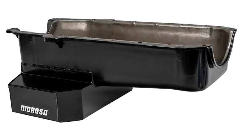 Moroso 86-Up Chevrolet Small Block (w/1 Pc Rear Main Seal) Wet Sump 7qt 7.5in Steel Oil Pan - Black - Installation View
