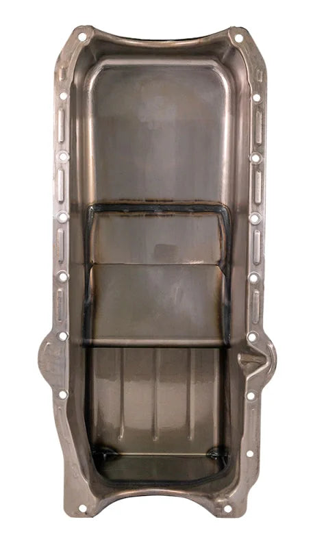 Moroso 86-Up Chevrolet Small Block (w/1 Piece Rear Main Seal) Wet Sump 6qt 9in Steel Oil Pan - Black - Side View