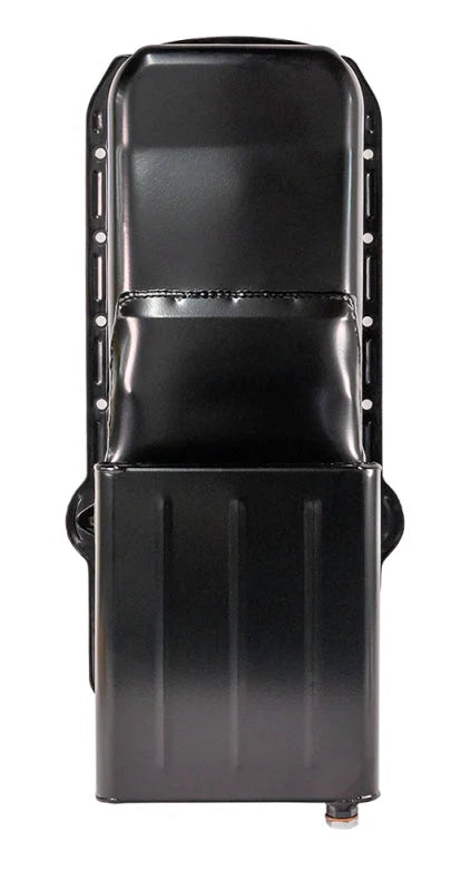Moroso 86-Up Chevrolet Small Block (w/1 Piece Rear Main Seal) Wet Sump 6qt 9in Steel Oil Pan - Black - Installation View