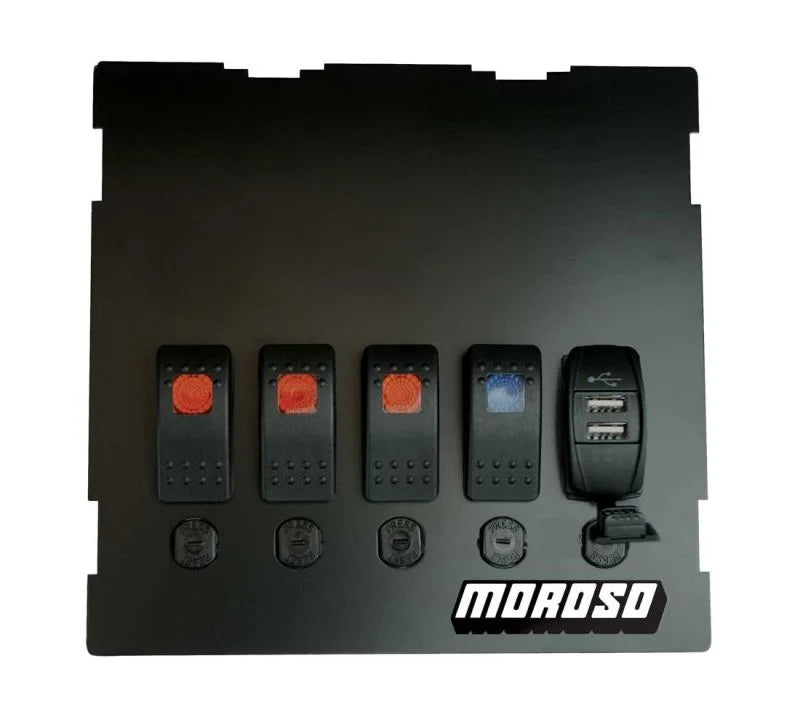 Moroso 99-04 Mazda Miata NB Radio/HVAC Pocket Block Off Plate With Switches - Detail View