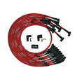 Load image into Gallery viewer, Moroso BBC Under Header 135 Deg Plug Boot HEI Sleeved Ultra Spark Plug Wire Set - Red