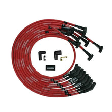 Load image into Gallery viewer, Moroso BBC Under Header 135 Deg Plug Boot HEI Sleeved Ultra Spark Plug Wire Set - Red