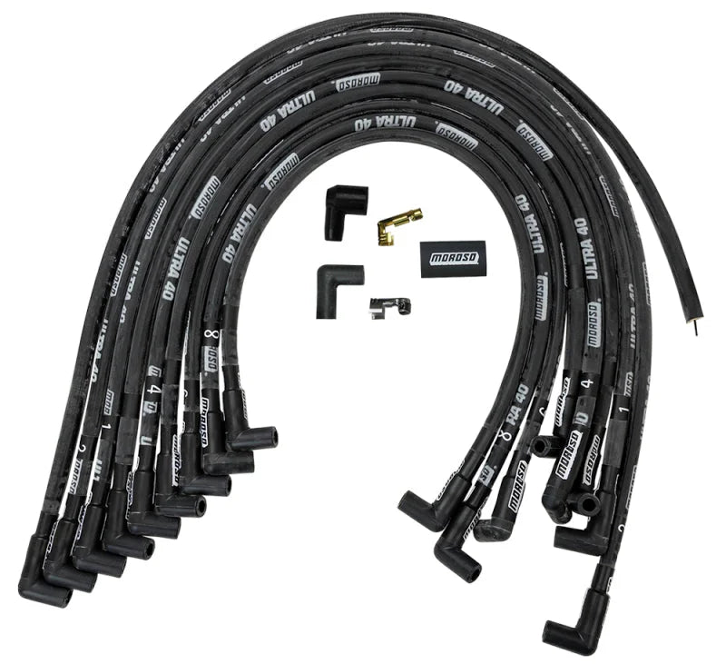 Moroso Chevrolet Big Block Ignition Wire Set - Ultra 40 - Sleeved - HEI - Crab Cap - 90 Degree - Blk - Main Product View