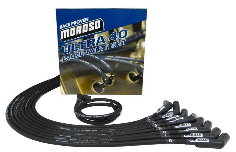 Moroso Chevrolet Big Block Ignition Wire Set - Ultra 40 - Unsleeved - HEI - 135 Degree - Black - Side View