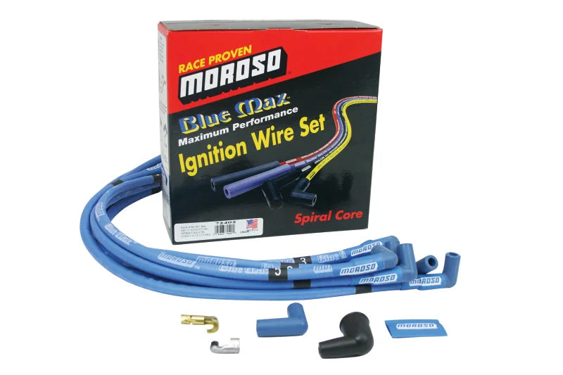 Moroso Chevrolet Small Block Ignition Wire Set - Blue Max - Spiral Core - Sleeved - HEI - 90 Degree - Main Product View
