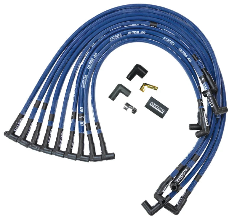 Moroso Chevrolet Small Block Ignition Wire Set - Ultra 40 - Sleeved - HEI - 90 Degree - Blue - Side View