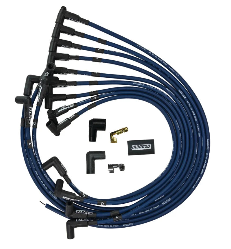 Moroso Chevrolet Small Block Ignition Wire Set - Ultra 40 - Unsleeved - HEI - Under Header - Blue - Main Product View