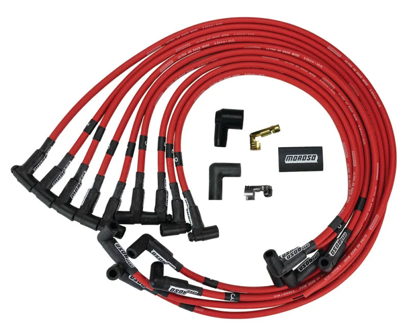 Moroso Chevrolet Small Block Ignition Wire Set - Ultra 40 - Unsleeved - HEI - Under Header - Red - Side View