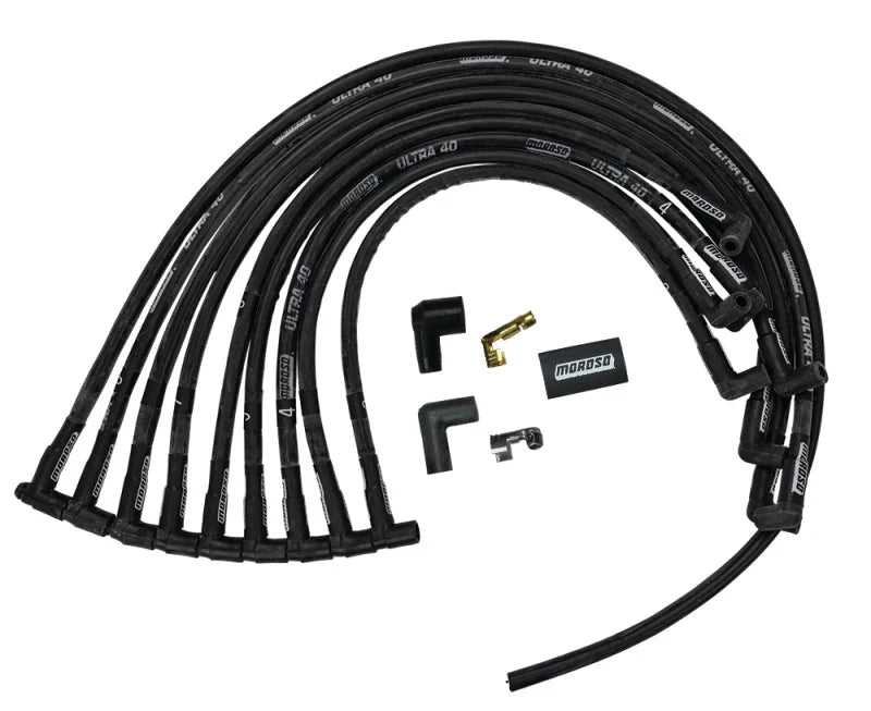 Moroso Chevrolet Small Block (w/Jesel) Ignition Wire Set - Ultra 40 - Sleeved - 90 Degree - Black - Side View
