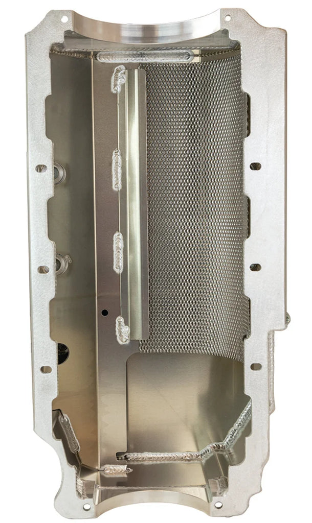 Moroso Donovan 700/DRC2 Big Block (w/Double Power Kick Outs) Wet Sump 6-7qt 8in Aluminum Oil Pan - Detail View