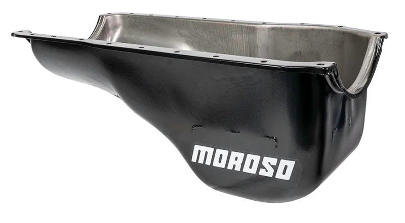 Moroso Ford 351C/351M Stock (w/Front Sump) Wet Sump 6qt 8.25in Steel Oil Pan - Side View