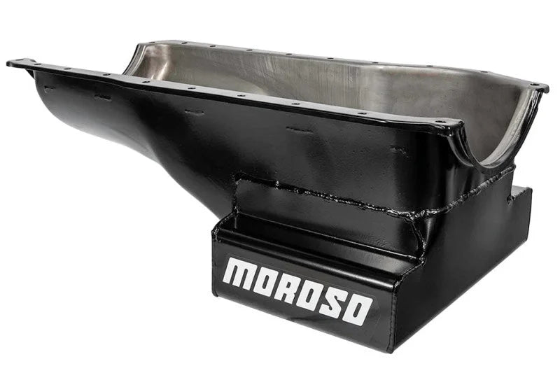 Moroso Ford 351C/351M (w/Front Sump) Kicked Out Wet Sump 7qt 8in Steel Oil Pan - Installation View