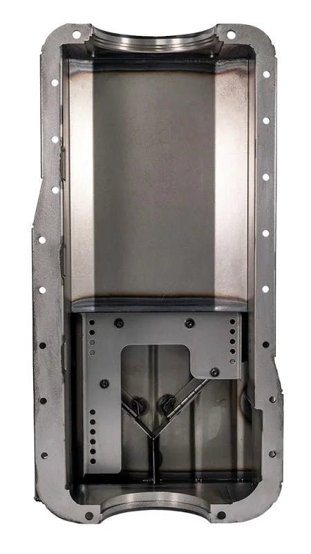 Moroso Ford 351W (w/Front Sump & Billet End Seals) Road Race Baffled Wet Sump 7qt 8in Steel Oil Pan - Detail View