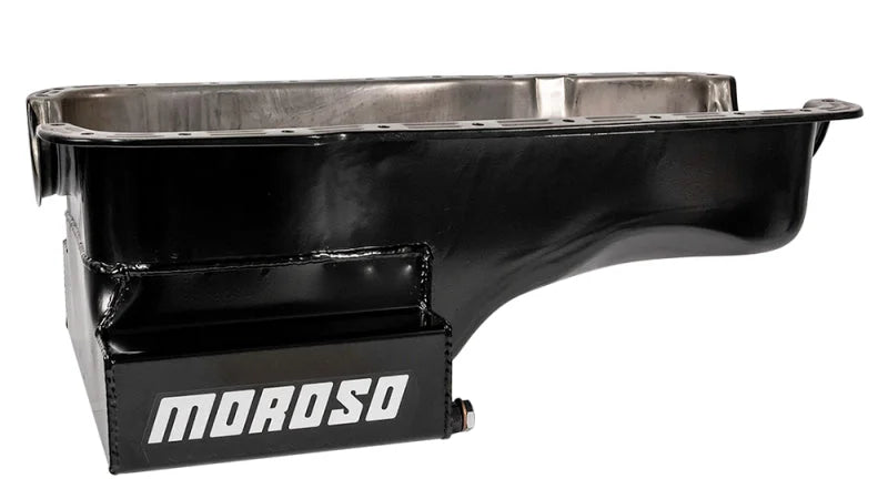 Moroso Ford 351W (w/Front Sump) Kicked Out Wet Sump 7qt 8in Steel Oil Pan - Back View