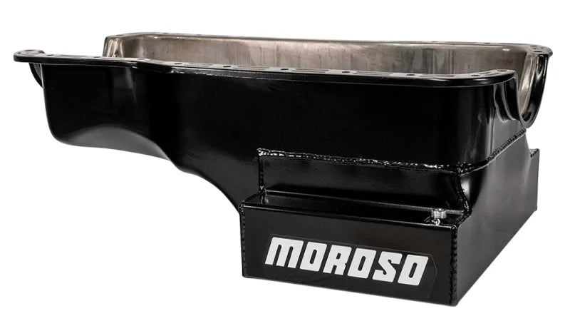 Moroso Ford 351W (w/Front Sump) Kicked Out Wet Sump 7qt 8in Steel Oil Pan - Installation View