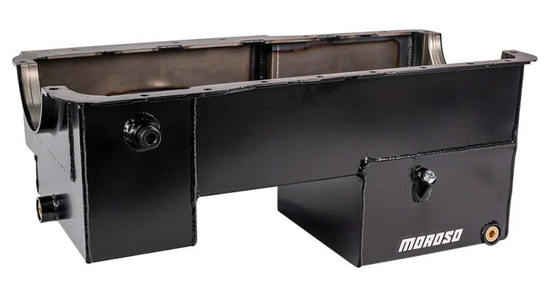 Moroso Ford 351W (w/Rear Sump & Billet End Seals) Power Pouch Wet Sump 7qt 9in Steel Oil Pan - Main Product View