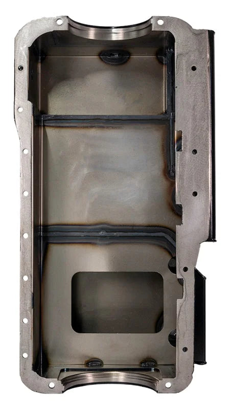 Moroso Ford 351W (w/Rear Sump & Billet End Seals) Power Pouch Wet Sump 7qt 9in Steel Oil Pan - Side View