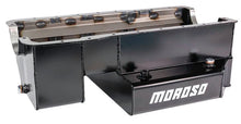 Load image into Gallery viewer, Moroso Ford 351W (w/Rear Sump) Kicked Out Circle Track Baffled Wet Sump 9qt 7.5in Steel Oil Pan - Side View