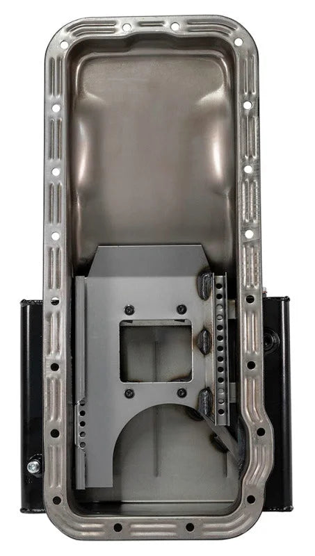 Moroso Ford 352-428 FE (w/Front Sump) Kicked Out Road Race Baffled 8qt 6in Steel Oil Pan - Side View