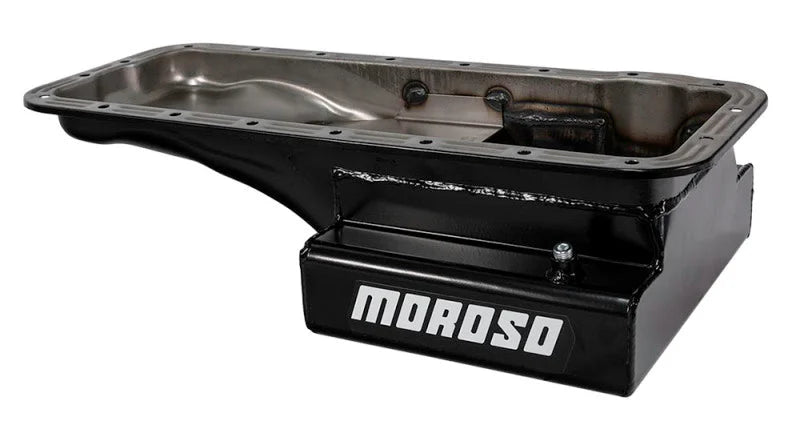 Moroso Ford 352-428 FE (w/Front Sump) Kicked Out Wet Sump 8qt 6in Steel Oil Pan - Side View