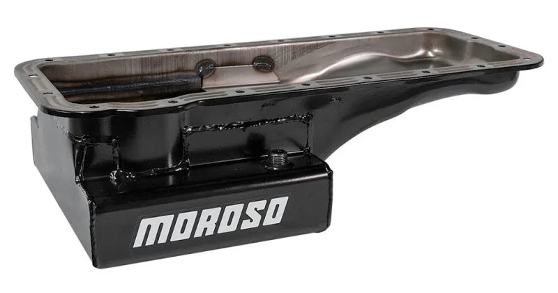 Moroso Ford 352-428 FE (w/Front Sump) Kicked Out Wet Sump 8qt 6in Steel Oil Pan - Back View