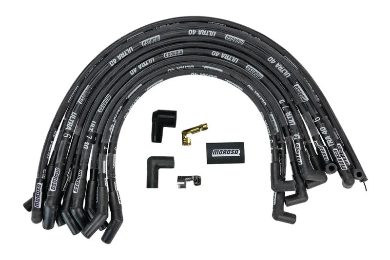Moroso Ford 429-460 Ignition Wire Set - Ultra 40 - Sleeved - HEI - 135 Degree - Black - Side View