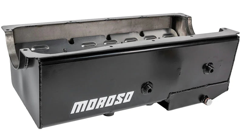 Moroso Ford 429-460 (w/Box Sump) Drag Race Wet Sump 9qt 7-7/8in Steel Oil Pan - Back View