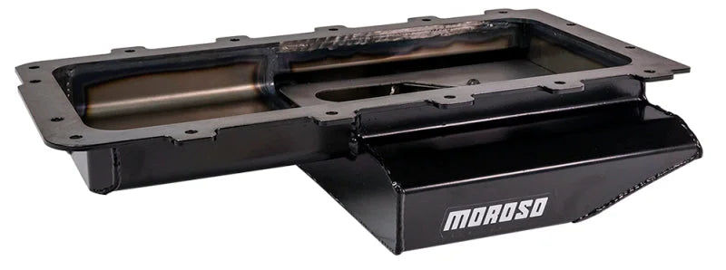 Moroso Ford 4.6/5.4L Cobra Replica (w/Rear Sump) Road Race Baffled Wet Sump 7qt 4in Steel Oil Pan - Back View