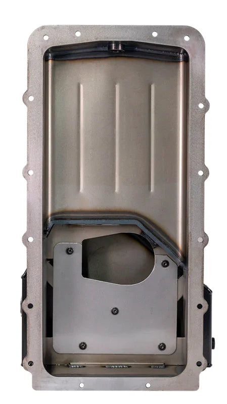 Moroso Ford 5.0 Coyote/Fox Swap (w/Rear Sump) Road Race Baffled Wet Sump 7.5qt 6-5/8in Steel Oil Pan - Back View