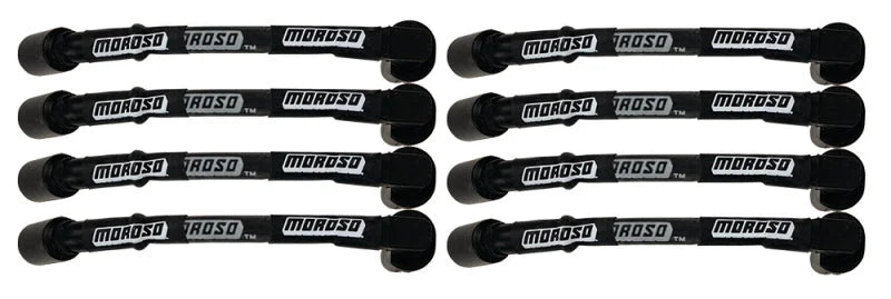 Moroso GM LS 9.75in Long Coil On Plug 90 Deg Sleeved Ultra Spark Plug Wire Set - Black - Side View