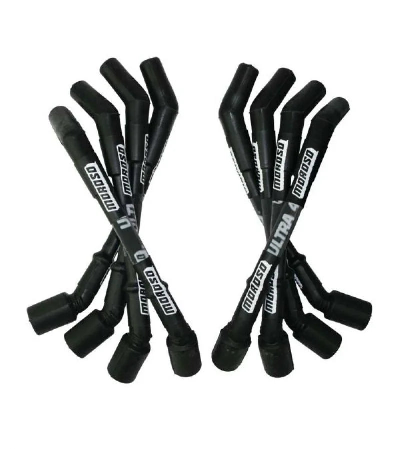 Moroso GM LS Ultra 40 Custom Fit  Sleeved Ignition Wire Set 8in 135 Deg Boots - Black - Side View