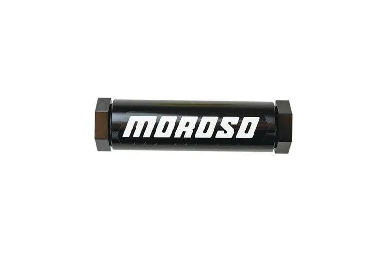 Moroso In-Line Fuel Filter - 5-1/8in - 3/8in NPT - 40 Micron SS Filter - Aluminum - Side View