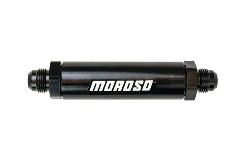 Moroso In-Line Fuel Filter - 6.5in -10An - 40 Micron SS Filter - Aluminum - Side View
