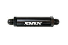 Load image into Gallery viewer, Moroso In-Line Fuel Filter - 6.5in -10An - 40 Micron SS Filter - Aluminum - Side View