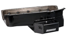 Load image into Gallery viewer, Moroso Pre-80 Chevrolet SBC (w/2 Pc Seal &amp; Low Clearance) Wet Sump 7qt 7in Steel Oil Pan - Black - Back View