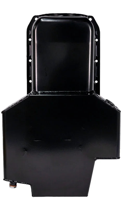 Moroso Pre-80 Chevrolet SBC (w/2 Pc Seal & Low Clearance) Wet Sump 7qt 7in Steel Oil Pan - Black - Installation View