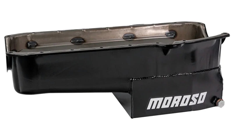 Moroso Pre-80 Chevrolet SBC (w/Driver Side Dipstick) Wet Sump 7qt 7.5in Steel Oil Pan - Black - Side View