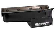 Load image into Gallery viewer, Moroso Pre-80 Chevrolet SBC (w/Driver Side Dipstick) Wet Sump 7qt 7.5in Steel Oil Pan - Black - Side View