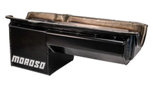 Load image into Gallery viewer, Moroso Pre-80 Chevrolet SBC/Dart Little M Power Pouch Wet Sump 7qt 8.25in Steel Oil Pan - Black - Side View