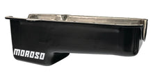 Load image into Gallery viewer, Moroso Pre-80 Chevrolet Small Block (w/Driver Side Dipstick) Wet Sump 5qt 7.5in Steel Oil Pan - Blk - Side View