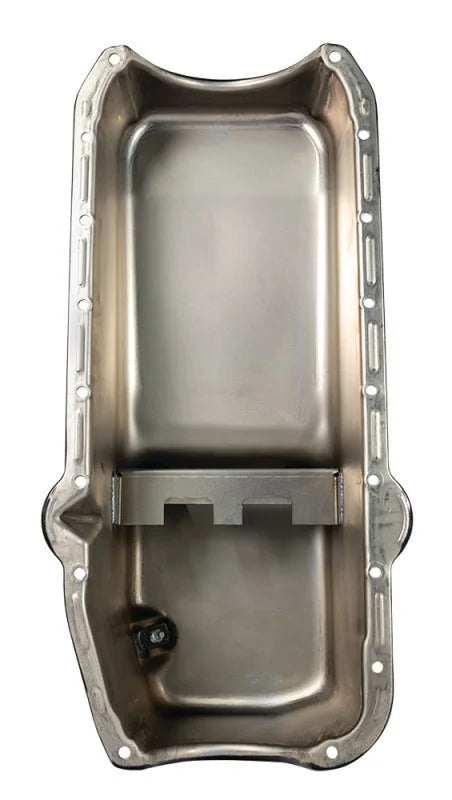 Moroso Pre-80 Chevrolet Small Block (w/Driver Side Dipstick) Wet Sump 5qt 7.5in Steel Oil Pan - Blk - Back View