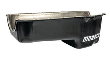 Load image into Gallery viewer, Moroso Pre-80 Chevrolet Small Block (w/Driver Side Dipstick) Wet Sump 5qt 7.5in Steel Oil Pan - Blk - Installation View