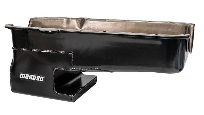 Moroso Pre-80 Chevrolet Small Block (w/Driver Side Dipstick) Wet Sump 6qt 9in Steel Oil Pan - Black - Side View