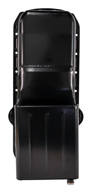 Moroso Pre-80 Chevrolet Small Block (w/Driver Side Dipstick) Wet Sump 6qt 9in Steel Oil Pan - Black - Back View