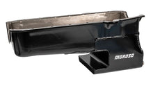 Load image into Gallery viewer, Moroso Pre-80 Chevrolet Small Block (w/Driver Side Dipstick) Wet Sump 6qt 9in Steel Oil Pan - Black - Installation View