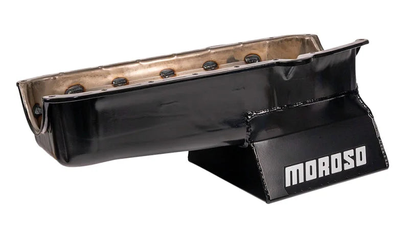 Moroso Pre-80 Chevrolet Small Block (w/Driver Side Dipstick) Wet Sump 7qt 8.25in Steel Oil Pan -Blk - Main Product View