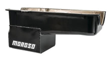 Load image into Gallery viewer, Moroso Pre-80 Chevrolet Small Block (w/Driver Side Dipstick) Wet Sump 7qt 9.5in Steel Oil Pan - Blk - Side View