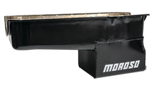 Load image into Gallery viewer, Moroso Pre-80 Chevrolet Small Block (w/Driver Side Dipstick) Wet Sump 7qt 9.5in Steel Oil Pan - Blk - Installation View
