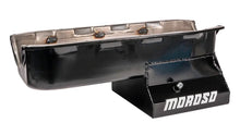 Load image into Gallery viewer, Moroso Pre-85 Chevrolet SBC (w/2 Piece Rear Main Seal) Wet Sump 7qt 8.25in Steel Oil Pan - Black - Back View